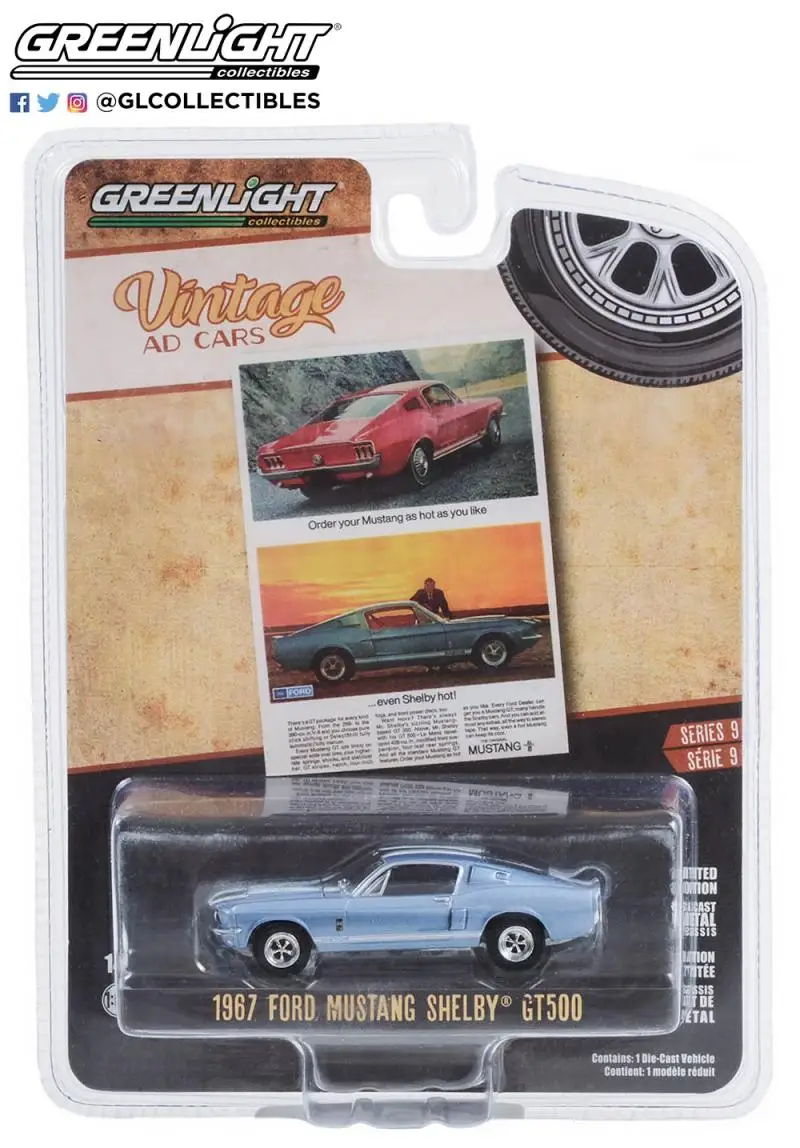 

GreenLight 1/64 1967 Ford Mustang Shelby GT500 Collector Edition Metal Diecast Model Race Car Kids Toys Gift