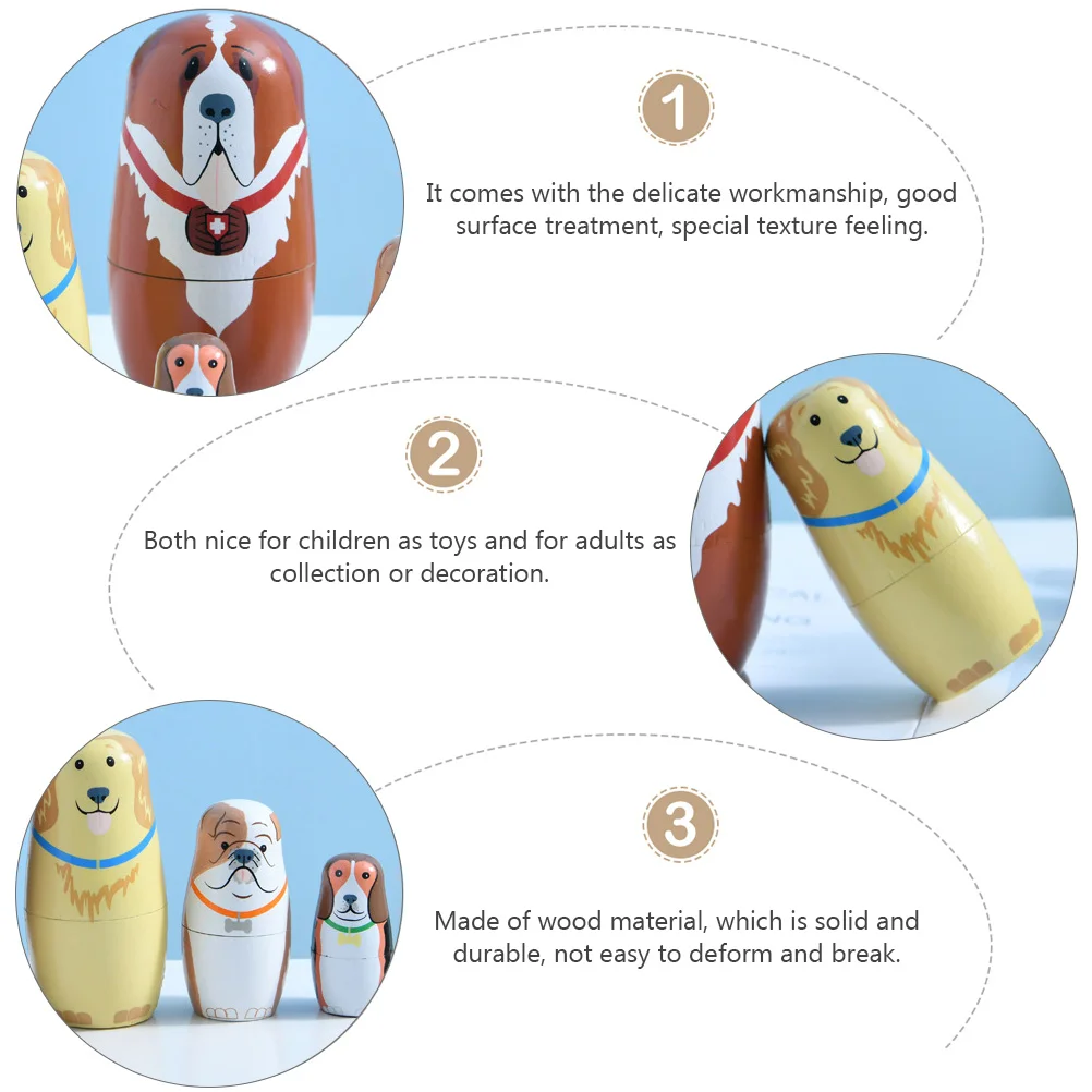 Matryoshka Pet Dog Toy Stacking Russian Hand Wooden Nesting 5 Pcs nesting dolls