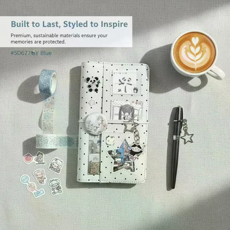 A6 폴카 도트 천 바인더 노트 6홀 루즈리프 휴대용 DIY 스크랩북 저널 멀티 포켓 포토 앨범 플래너 학교 선물