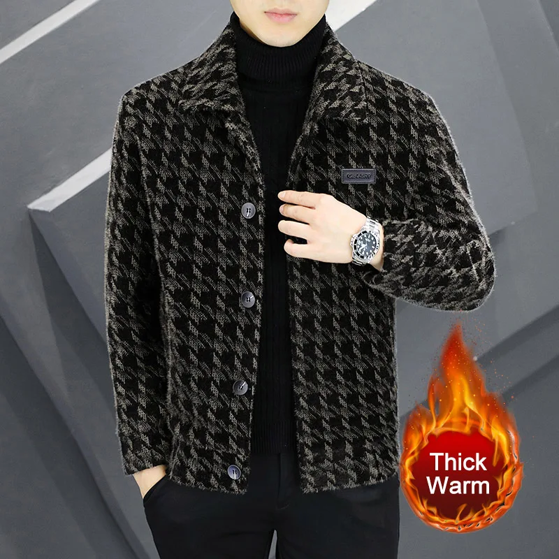 Top Quality Steetwear Lapel Plaid Print Jacket Ropa De Hombre   Winter Men Wool Trench Coat Contrasting Colors Lattice Jacket