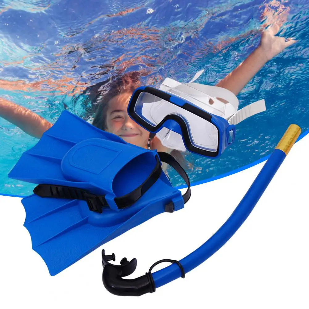 

1 Set Sturdy Diving Goggles Anti-slip Simple Use Scuba Snorkel Wide View Kids Swim Goggles Swimming Fins Snorkel