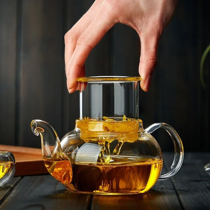 Glass Teapot 400ml/1000ml Filterable Heat-resistant Thickened Glass Teapot High Borosilicate Glass Flower Tea Pot Heatable Tea Set
