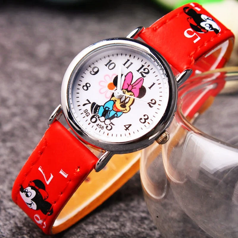 Disney Minnie student Cute Cartoon Girls Kids Quartz Watches 4-14 years old Children's Watch Lovely Fashion Girl Wristwatches 3