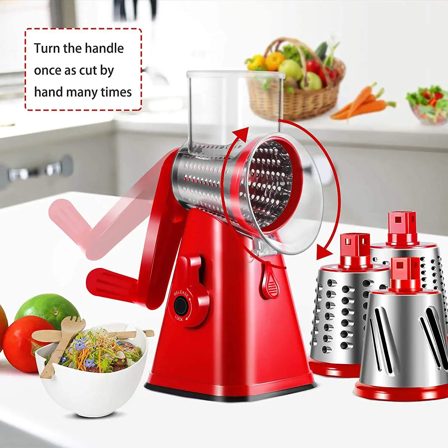 Multi-functional Vegetable Cutter Hand Drum Vegetable Cutter Slicer All-in-1 Stainless Steel Manual Hand Slicer Fruit Slicer Food Slicer Vegetable Shredder