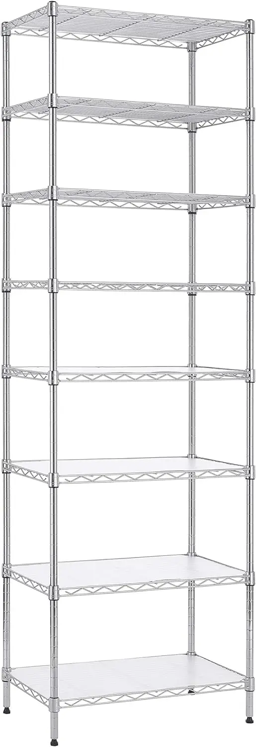 8-Tier Wire Shelving Unit Adjustable Steel Wire Rack Shelving 8 Shelves Steel Storage Rack or Two 4-Tier Shelving Units with PE