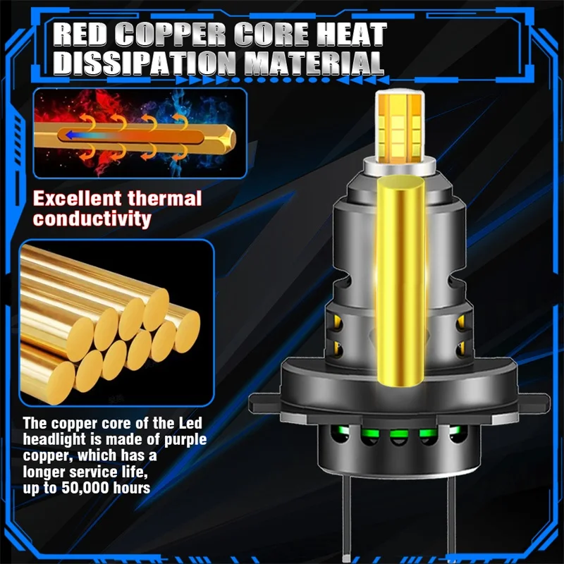 360 H7 LED 헤드라이트 전구 미니 무선 2500W 6면 CSP 칩 LED 자동차 헤드램프 자동차 다이오드 1:1 터보 LED 자동차용 12V 6000K