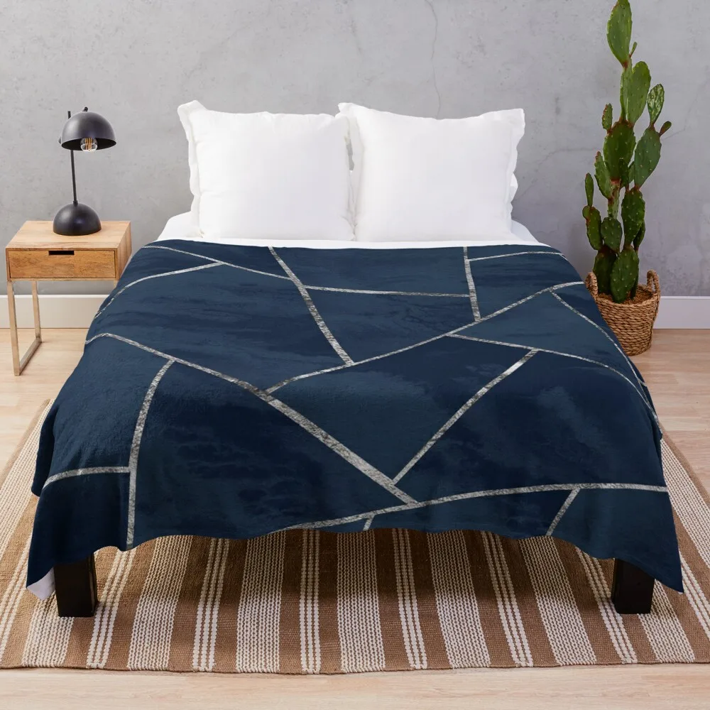 

Midnight Navy Blue Ink Silver Geometric Glam #1 #geo #decor #art Throw Blanket Designers blankets ands Luxury Blankets