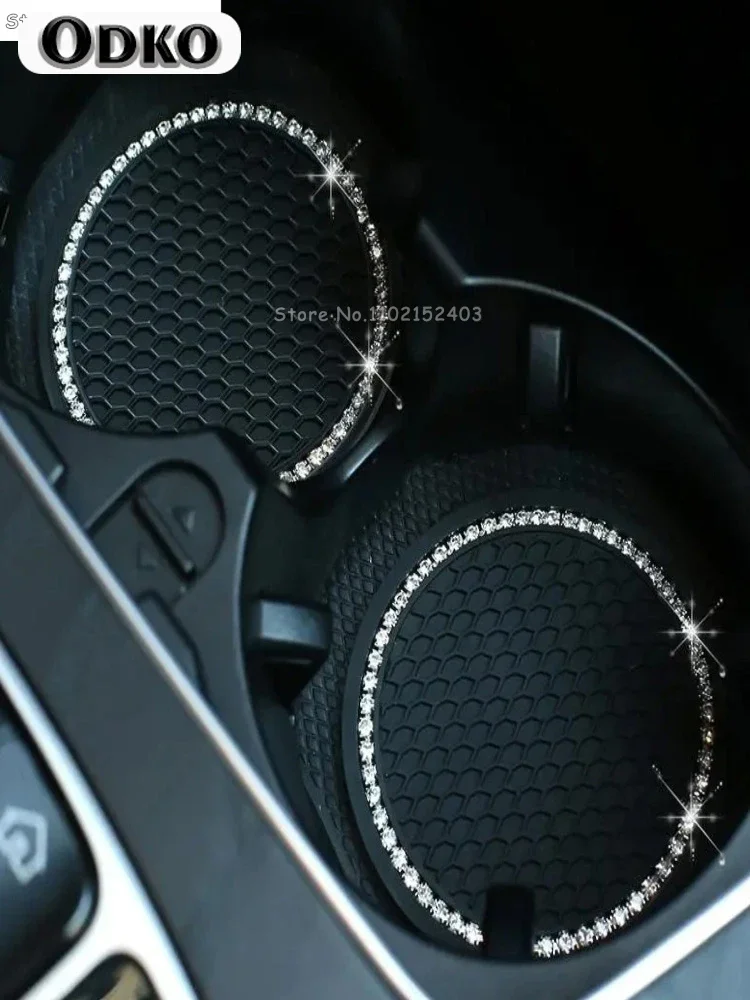 Car Non-slip Water Cup Pad Diamond Rhinestone Bling Decoration Auto Interior Cup Bottle Anti-skid Rubber Mat Car Accessories