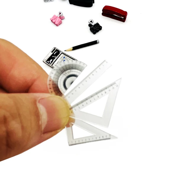4Pcs 1:12 Dollhouse Miniature Ruler Protractor Triangle Ruler Straightedge Model Drawing Tool Doll House Accessories 5