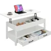 Lift Top Coffee Table with Hidden Compartment, 2 Drawers and 1 Open Shelf, Central Wooden Table Lift Tabletop for Living Room 1
