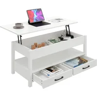 Lift Top Coffee Table with Hidden Compartment, 2 Drawers and 1 Open Shelf, Central Wooden Table Lift Tabletop for Living Room 1
