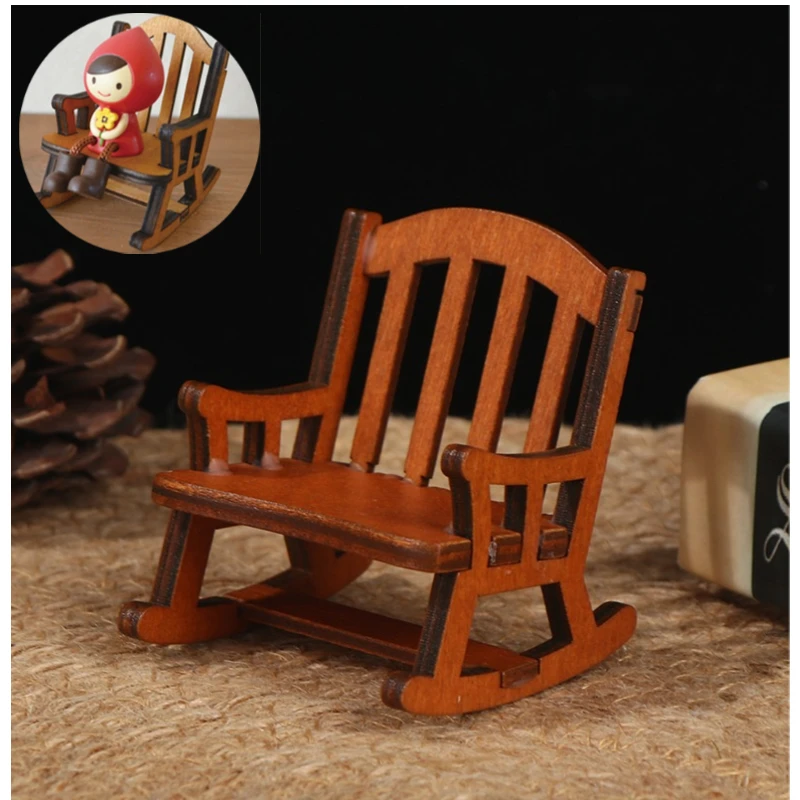 

1pcs 1:12 Scale Dollhouse Miniature Furniture Wooden Rocking Chair Hemp Rope Seat For Dolls House Accessories Decor Toys