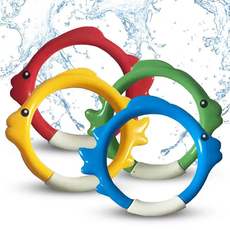 Pool Rings For Kids Diving Colorful Training Pool Fish Shaped Diving Rings 4 Pieces Colorful Toys Easy To Find And