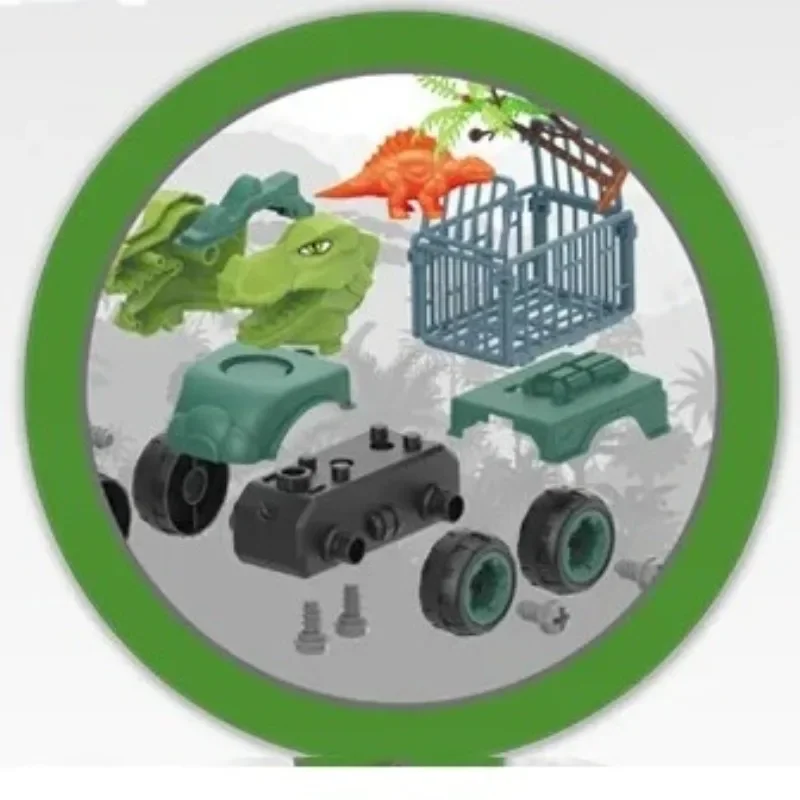 4Pcs/Set Kids Disassembly Assembled Dinosaur Car Toys Children Screwing Nuts Blocks Dinosaur Transport Truck DIY Puzzle Toys