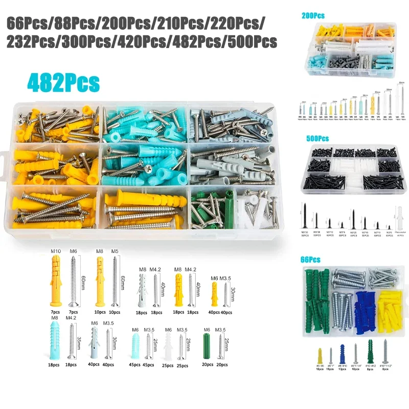 เจาะสกรู Wall Anchors ชุดปลั๊ก Anchor Drywall สกรูขยาย Bolt ท่อคอลัมน์ M3 M3.5 M4 M4.2 M5 M6 M8M10 1