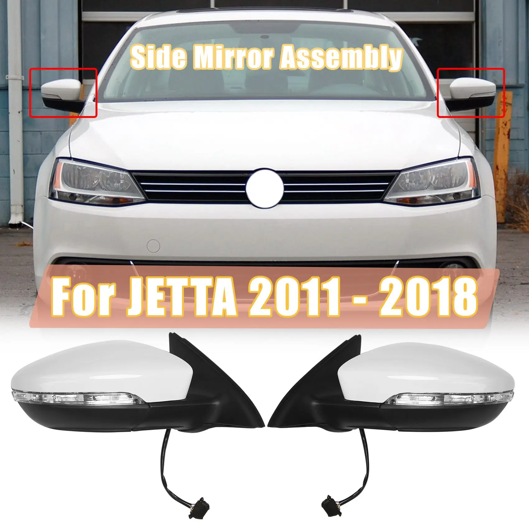 좌측 백미러 어셈블리 파워 유리 가열 방향 지시등, JETTA 2011 - 2018 5C7857507 용 6 개 와이어, 흰색