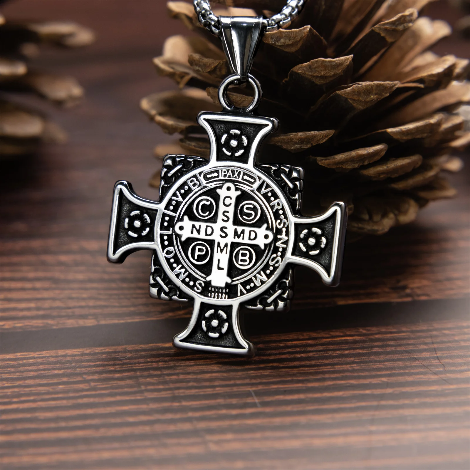 

St Benedict Cross Stainless Steel Exorcism Crucifix Catholic Pendant Necklace for Men Women Demon Protection Religious Jewelry