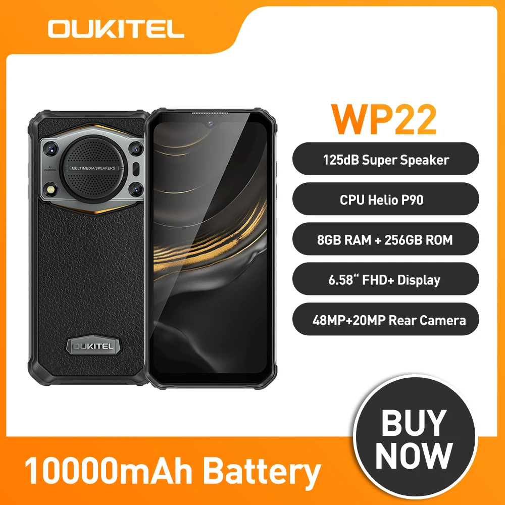 Oukitel WP22 прочный смартфон Android 13,0 мобильный телефон 8 ГБ + 256 ГБ 48MP 6,58 FHD дисплей 10000 мАч аккумулятор Helio P90 телефон doogee s89 pro прочный телефон 8 256 гб p90 64 мегапиксельная камера 12000 мач аккумулятор мобильного телефона глобальная версия android 12 смартфон ночного