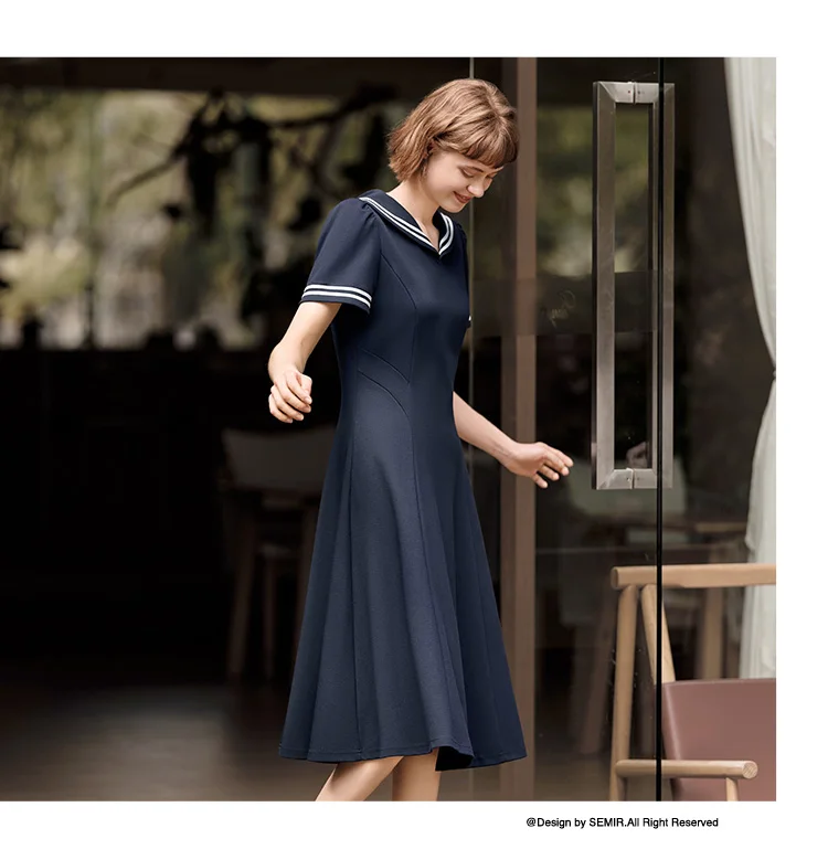 Dress Women Navy Collar With A Collegiate And Artistic Style Summer New White Moonlight Waist-Cinched Long Dress