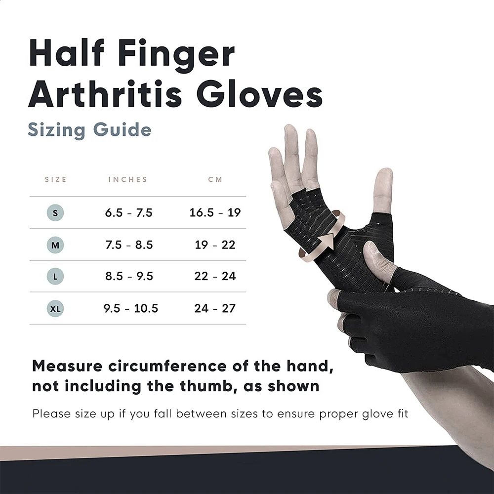 Copper Arthritis Compression Gloves 1Pair Relieve Hand Pain Swelling and Carpal Tunnel Fingerless for Typing, Support for Joints