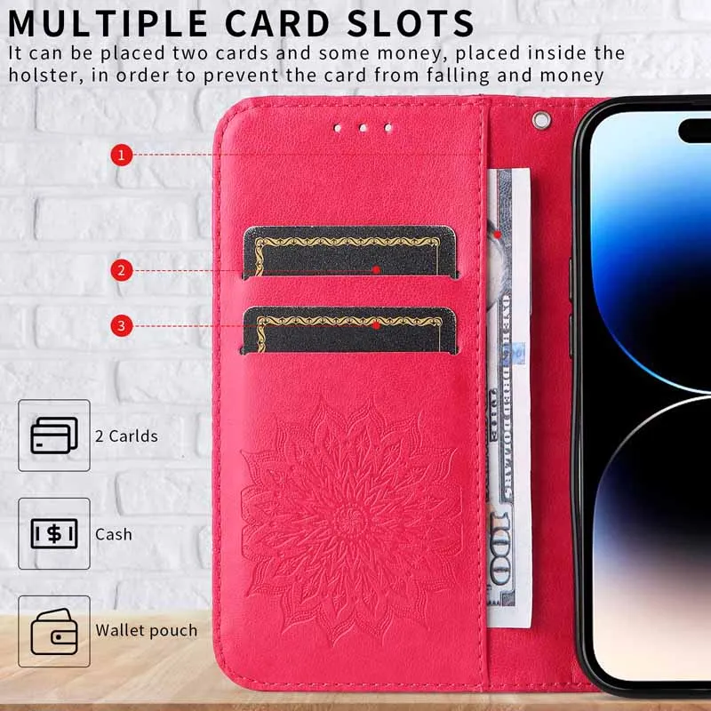 Leather Magnetic Flip Wallet Phone Case with Card Slot and Holder