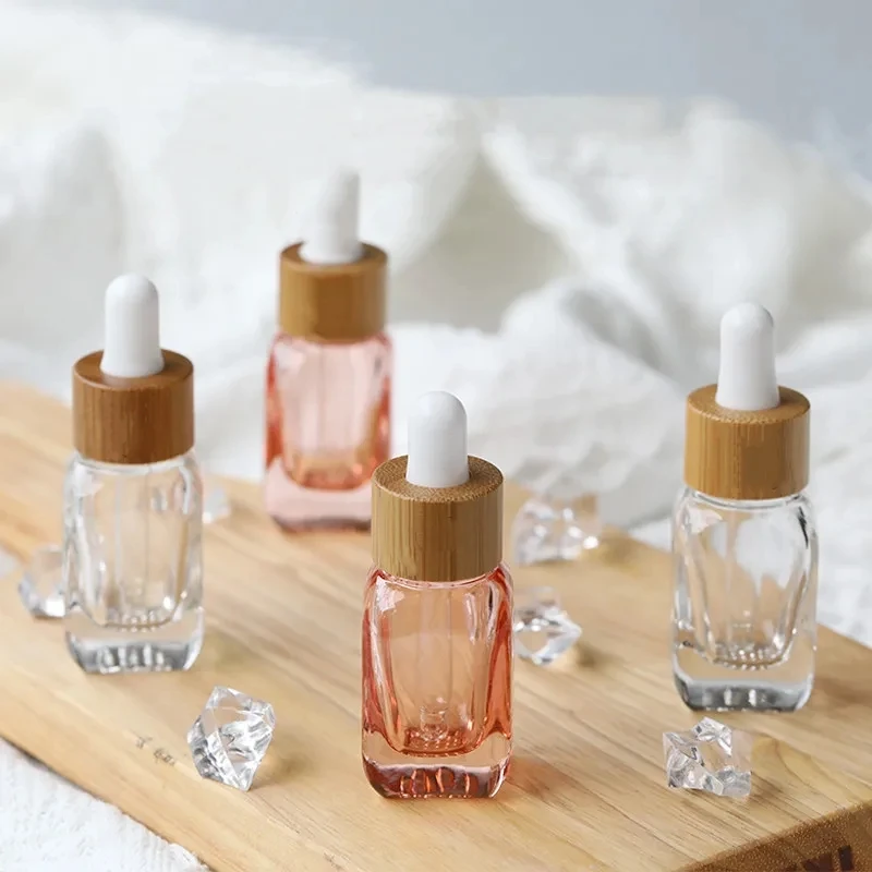 

10/15pcs 10ml/30ml Empty Dropper Bottles Clear/Pink Glass Container Essential Oil Pot with Glass Pipettes Bamboo Lid DIY Aroma