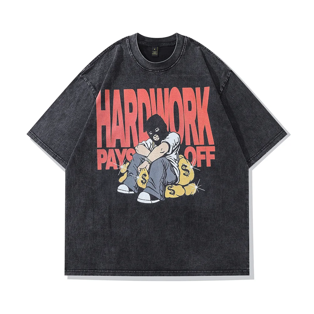 

Man Vintage Oversize Tshirt Streetwear Hip Hop Letter Bandit Gang Print T-Shirt Harajuku Cotton Washed Tee Shirts Casual Tops