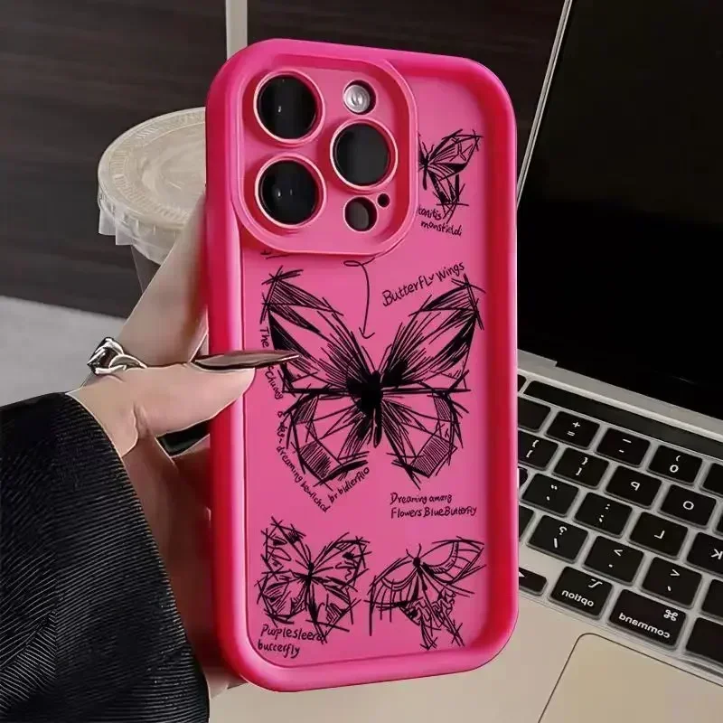 thumbnail image 1 of Funda de silicona con diseño de mariposa y líneas de dibujo para iPhone 15 Pro Max, funda para iPhone 11, 12, 13, 14, 16 Pro Max, Mini X, XS, XR, 7, 8 Plus, 1 of 5