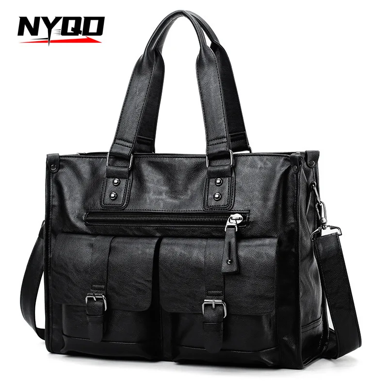 男性用多機能PUレザーブリーフケース,クロスオーバーバッグ,大型