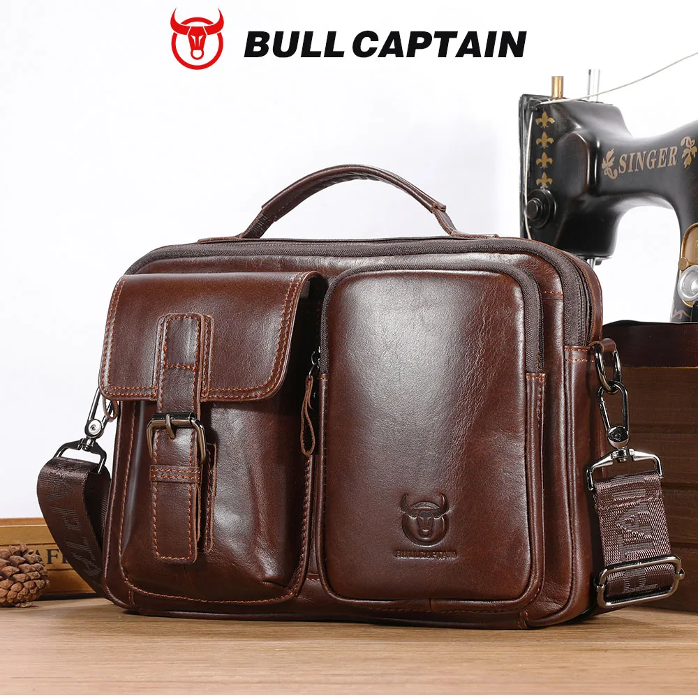 BULLCAPTAIN New Genuine Leather Men Crossbody Bag Male Briefcase Messenger Bag Casual Business Briefcase Style Men Shoulder Bag