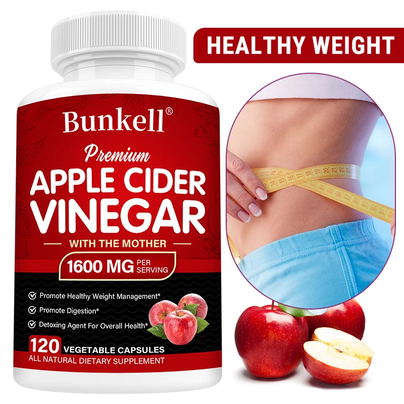 Apple cider vinegar capsules, intestinal detoxification, energy supplement, fat burning and weight loss, weight management