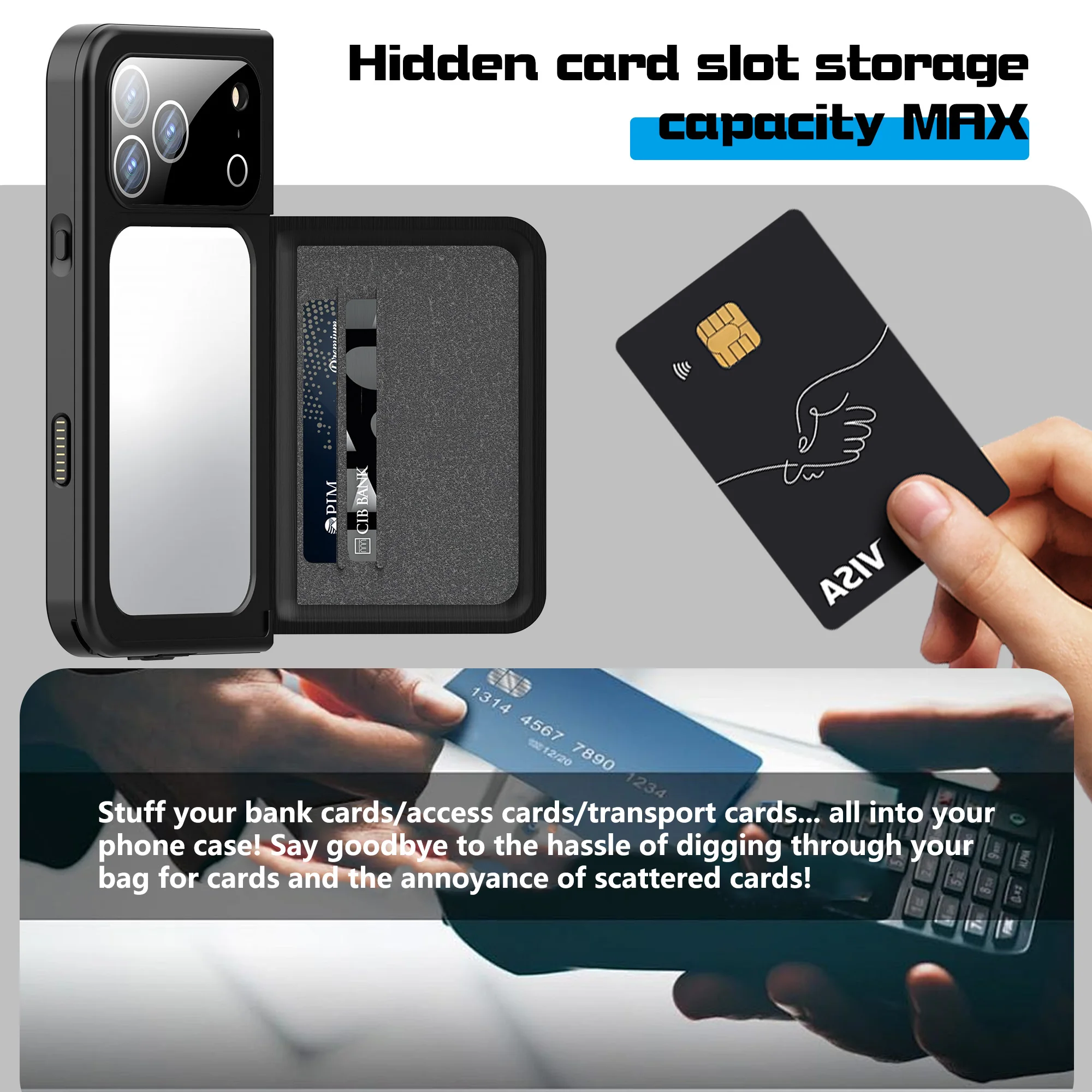 Anti-fall IP68 Waterproof Phone Case & Magnetic Concealed Mirror Card Bag & Crossbody Phone Bag For iPhone 17 Pro/17 Pro Max