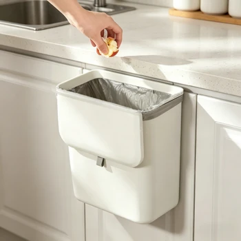 Wall-Mounted Kitchen Trash Can with Lid 1