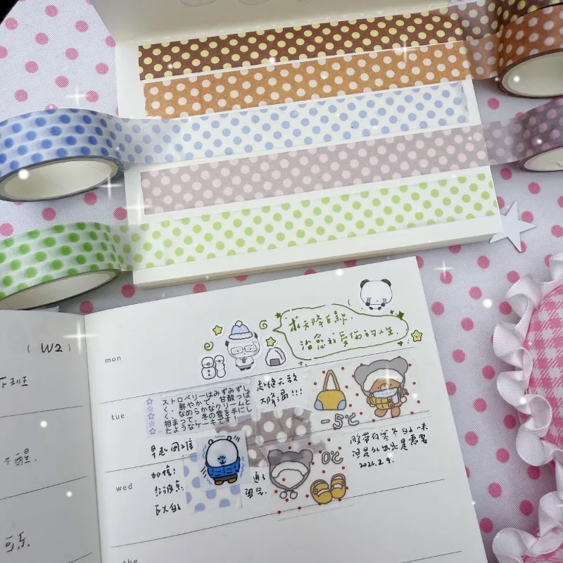 폴카 도트 와시 테이프 접착식 스크랩북 테이프 DIY용 찢을 수 있는 다채로운 도트 문구류 디스펜서 정리함 보관함