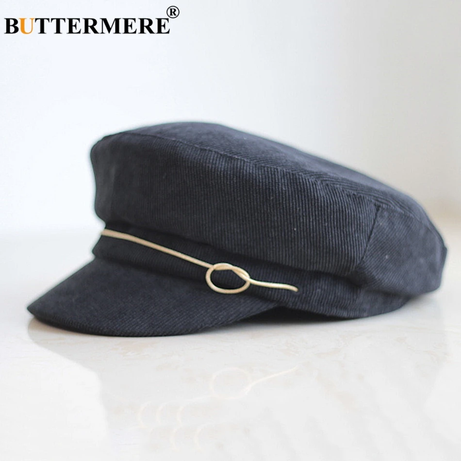 BUTTERMERE Women'S Hats For Autumn Newsboy Cap Corduroy Khaki Painter Hat Flat Ladies Solid Casual Classic Baker Boy Cap Black