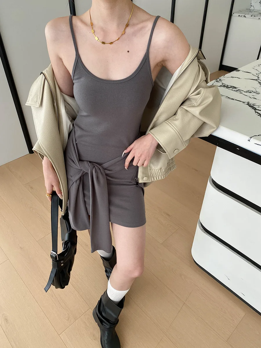 Modisches, zweiteiliges Damenkleid mit Taillengürtel und schmaler Passform für Frühling und Sommer – Detail 3