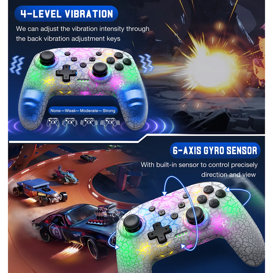 Switch Controller, Gammeefy Wireless Switch Pro Controller for Nintendo Switch/Lite/OLED, 9 Color Adjustable LED Switch Remote Compatible with Windows NEW Gammeefy Wireless Switch Pro Controller for Nintendo Switch