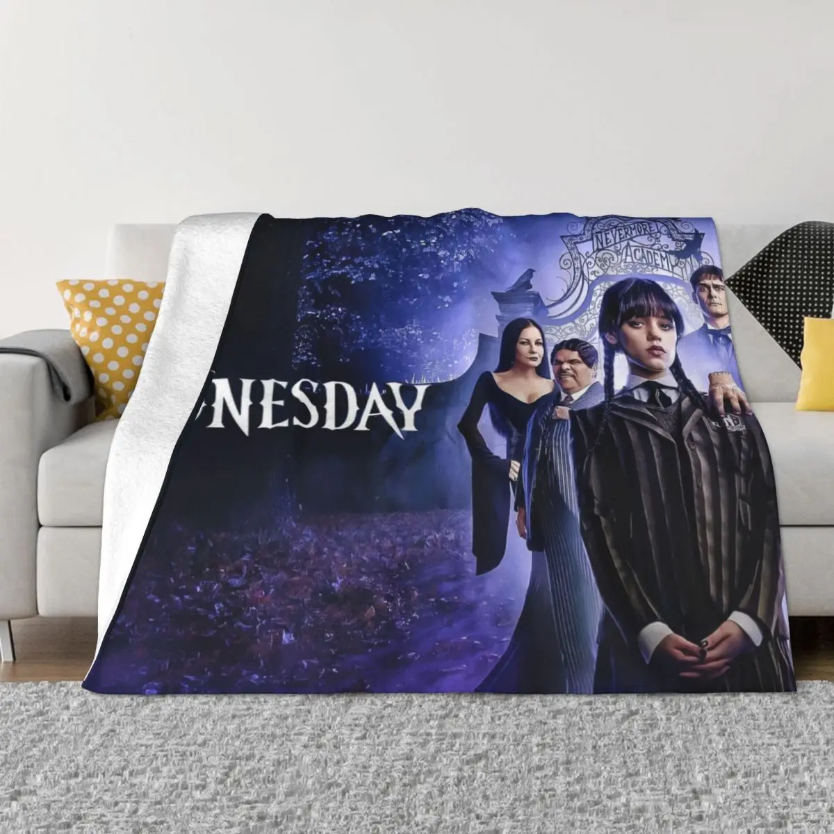 

3D Print Wednesday Addams Blankets Breathable Soft Flannel Autumn TV Series Throw Blanket for Sofa Home Bedroom