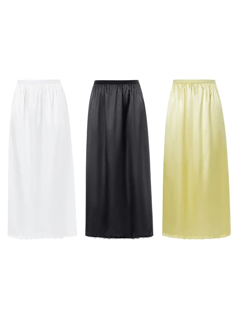Women Half Slip Underskirt Solid Color Elastic Waist Inner Lining