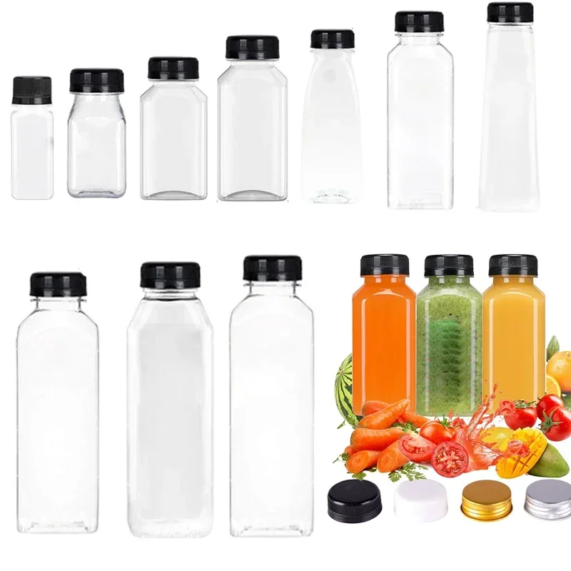 5-Pack Reusable Clear Plastic Bottles with Caps and Folding Funnel for DIY Juicing and Smoothies