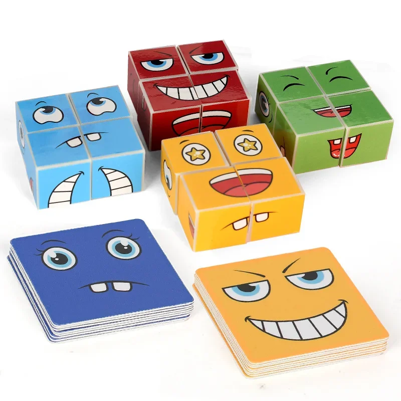 Creative Building Block Puzzle Parent Child Battle Interactive Board Game Toy Ever-Changing Smile Face Cube Anti-Pressure Toy