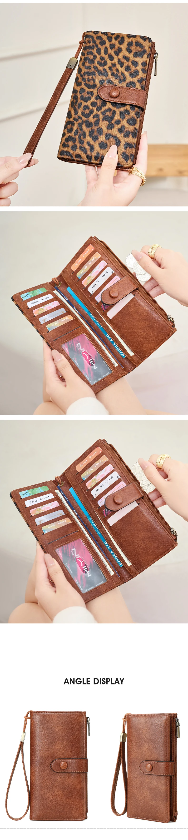 RFID Damen-Langbörse aus PU-Leder, Kartenhalter, Modische Große Kapazität Reißverschluss-Geldbörse, Multi-Karten-Organizer, Handgelenk-Handtasche – Detail 9