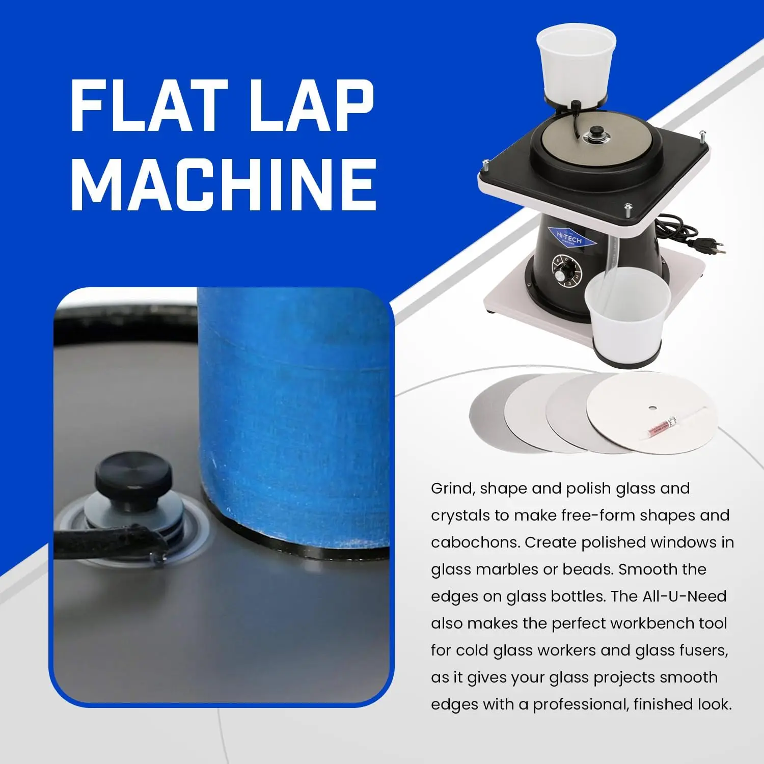 6" All-U-Need Flat Lap Lapidary Equipment Glass Crystal Grinding Flat Lapidary Machine for Polishing w/ Variable Speed Motor