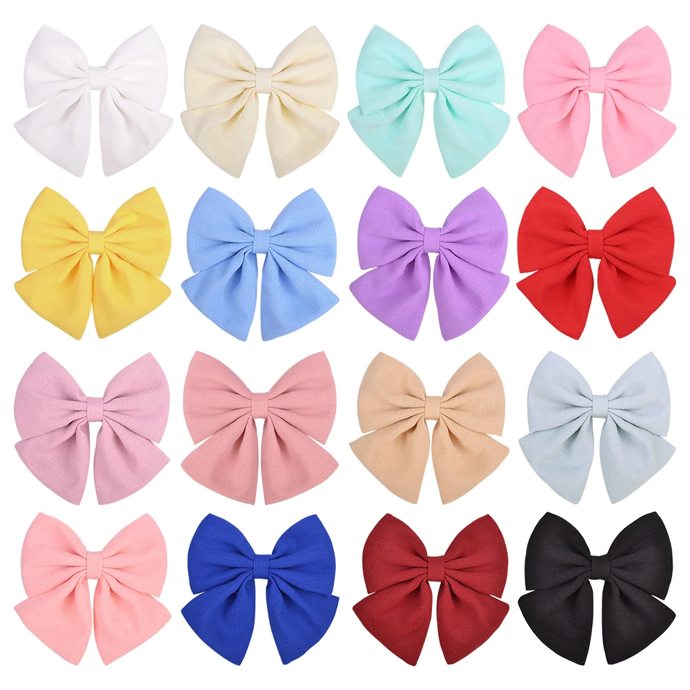 Solid Color Cotton Clip Hair Bows For Girls Hairband Handmade Hairpin Barrettes Headwear Kids Hair Accessories For Children 1Pcs