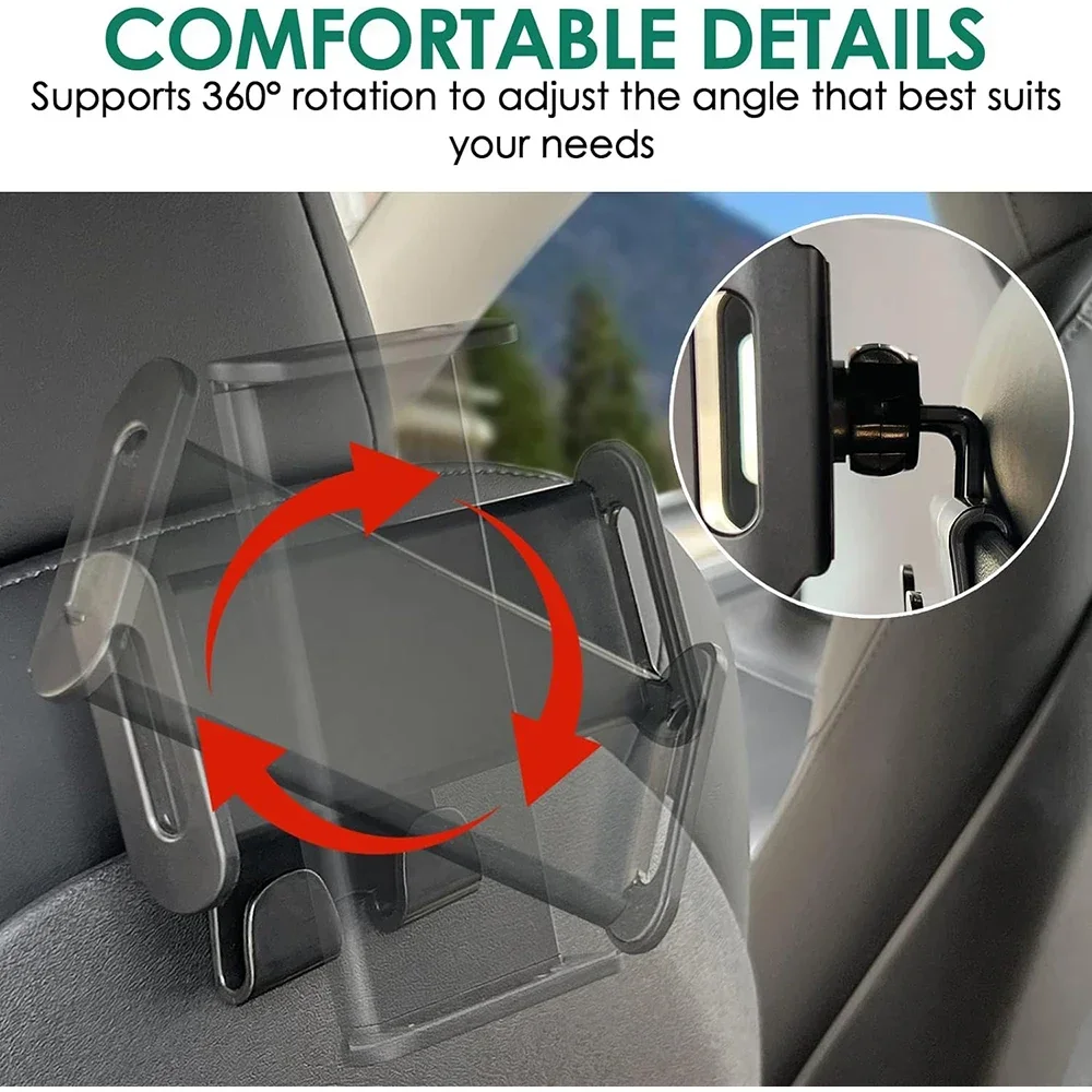 For Tesla Model 3/Y Back Seat Phone Holder with 2 hooks 360&deg; Rotate Stand Auto Headrest Bracket Support for Tablet PC iPad Mini