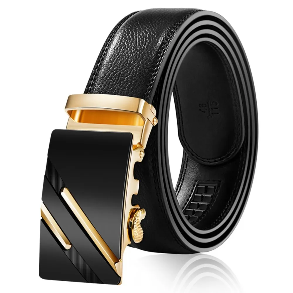 

Men Leather Belt Metal Automatic Buckle Brand High Quality Luxury Belts for Men Famous Work Business Black Brown Cowskin Strap
