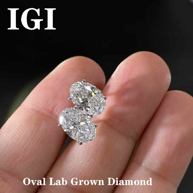 IGI Diamond Engagement Earrings VS1 DEF Oval Cut 1ct each 2CTW Lab ...