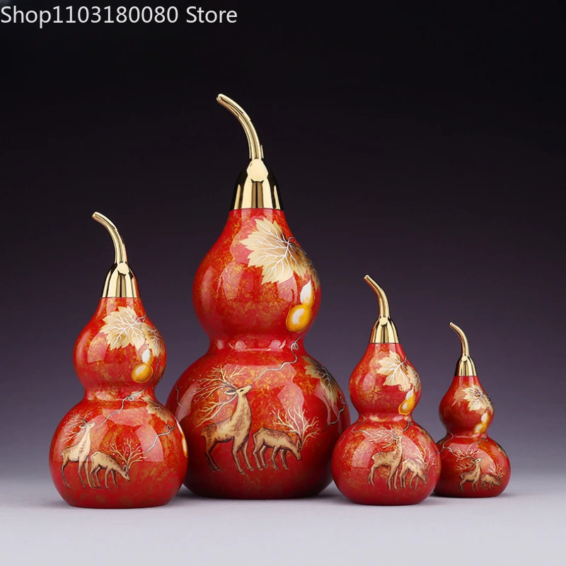 

Copper brass Color painted Five blessings Linmen gourd statue Chinese Fengshui decor Lucky gift 38cm,25cm,20cm,16.5cm