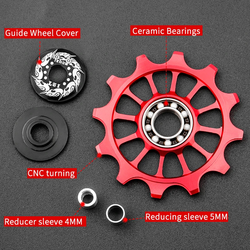 Bicycle Bike Rear Derailleur Ceramic Guide Pulley 12T Positive and