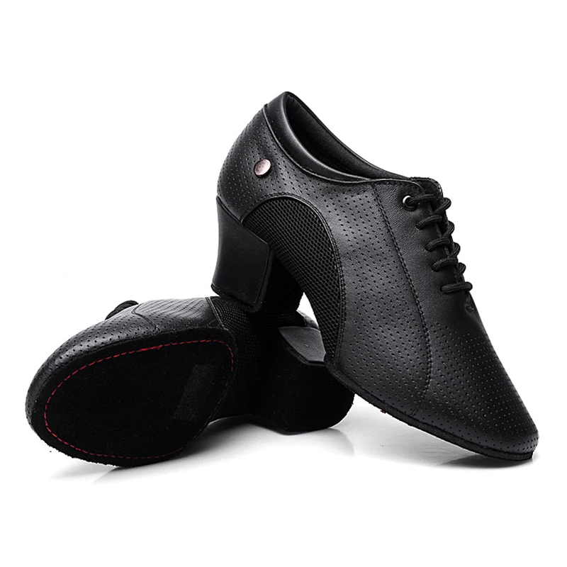 Latin Dance Shoes Female Adult Soft Cow Leather Teacher Shoes Sports Social Dance Shoes Full Hole Instep Mesh Square Sneakers